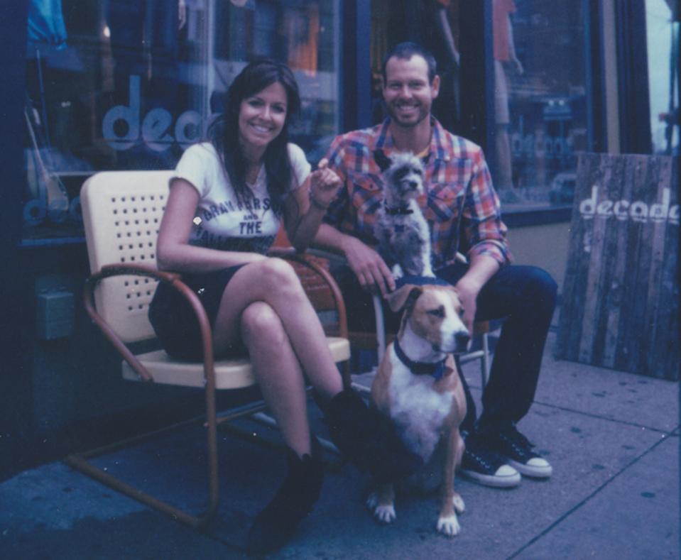 Leanne and Steve in front of his shop, Decade.