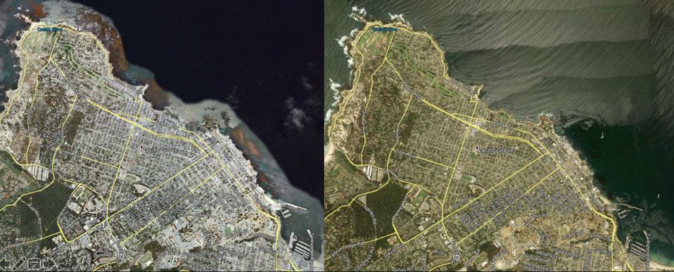 Kelp cover in Monterey Bay June 2007 (left) to June 2017 (right)