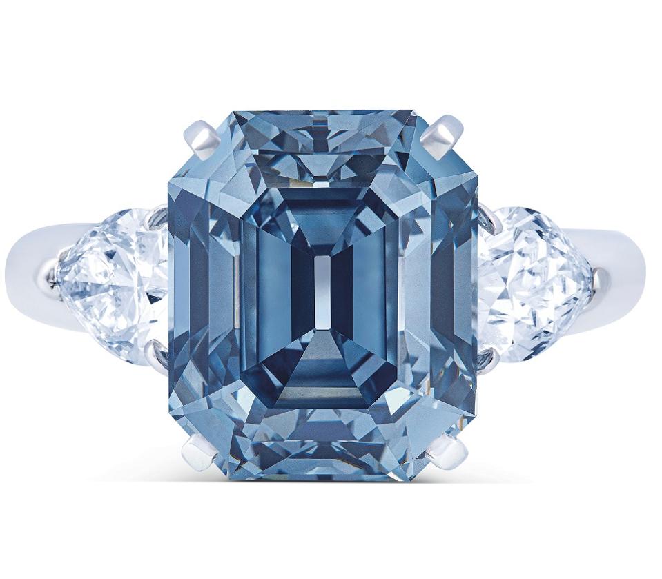 A 7.03-carat fancy deep blue diamond ring mounted by Moussaieff