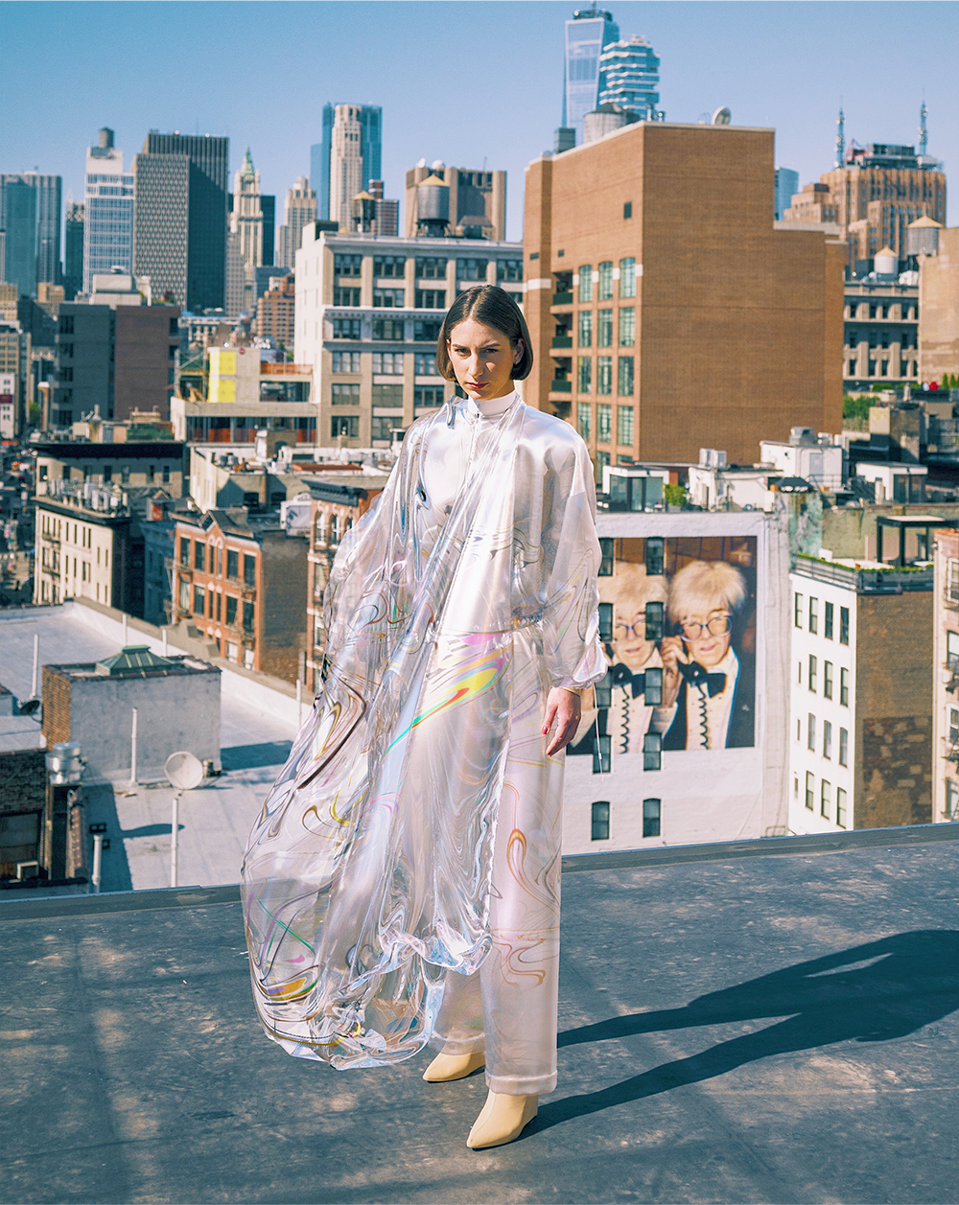 Johanna Jaskowska in 'Iridescence', a piece of digital couture she co-authored with The Fabricant that sold for $9500 at auction in May.