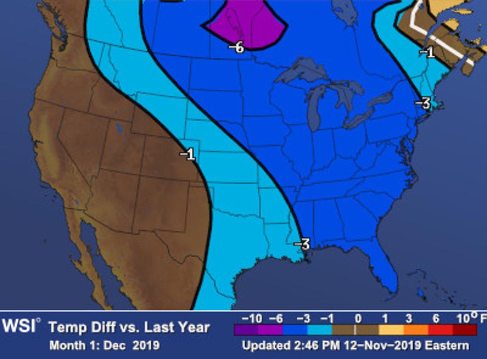 December 2019 temperature forecast for North America, by The Weather Company