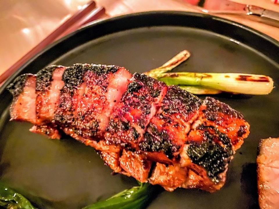 Char Siu Berkshire Pork, Grilled Scallions, Chinese Mustard