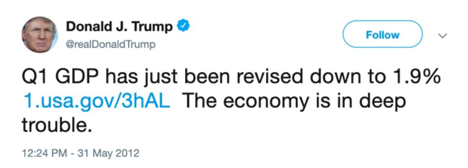 Donald Trump tweet about the economy