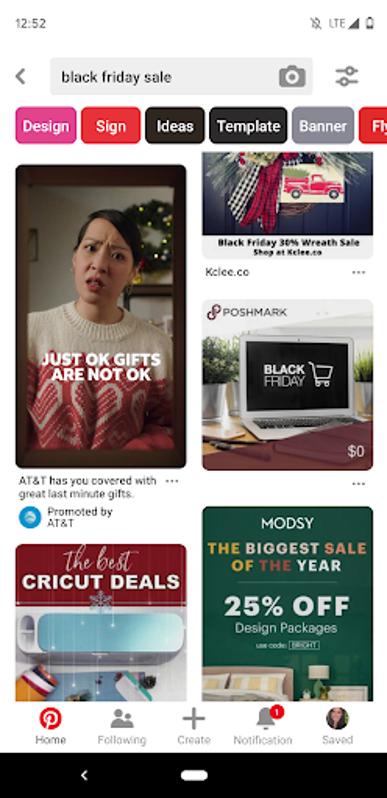 Skärmdump av AT&T-annons på Pinterest