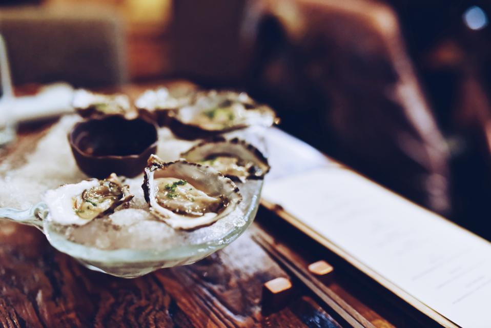 Oysters served at Marie Antoinette in Etretat Normandy.