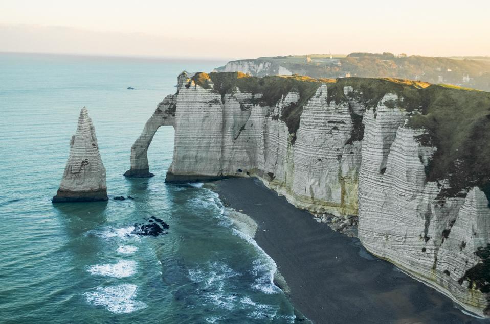 The white cliffs of Etretat in Normandy, France.