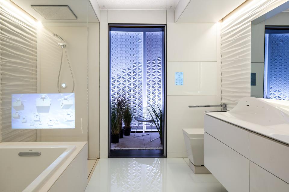Bathroom with smart home technology for seniors.