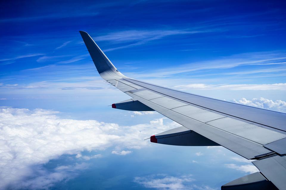 Airplane in flight over Europe