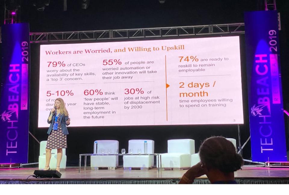 Julia Lamb on-stage at Tech Beach Retreat in Jamaica