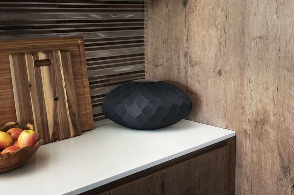 Wedge speaker on sideboard