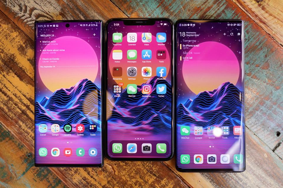 The iPhone 11 Pro with the Vivo Nex 3 and the Samsung Galaxy Note 10.
