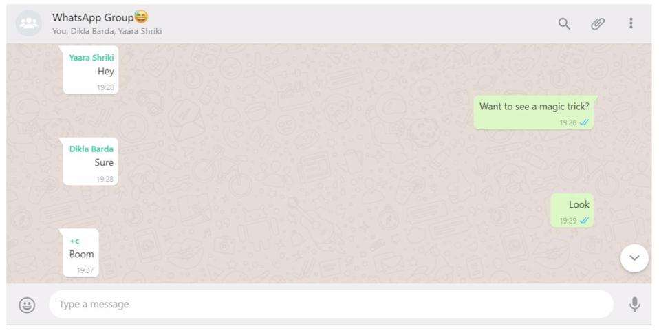 WhatsApp screen with attack message shown.