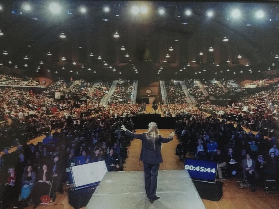 Dr. Jill Bolte Taylor, speaking to one of her massive audiences, describes what it's like having a stroke from inside out.