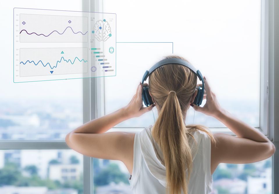 woman in headphones