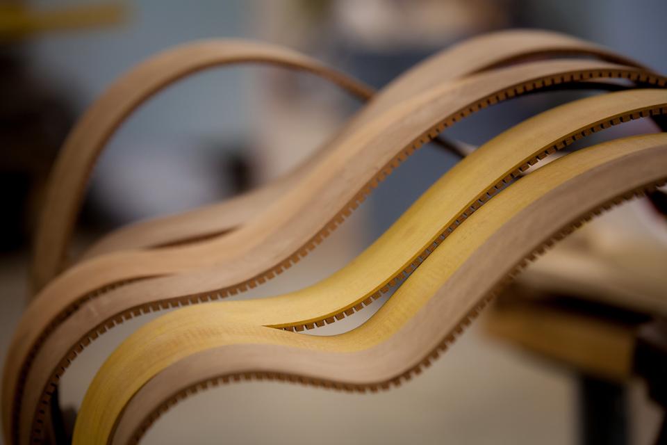 Guitar frames in an instrument factory in Hindman, Kentucky.