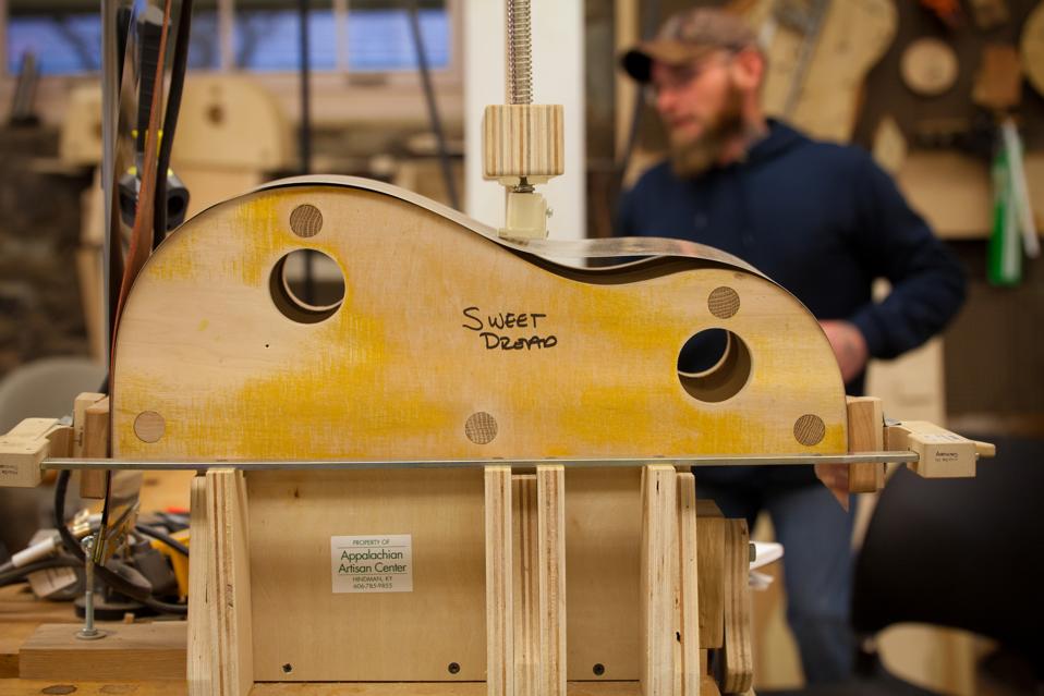 Guitar frame in a factory in Appalachia.