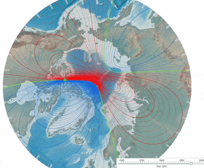 Recent movement of Earth's magnetic north pole