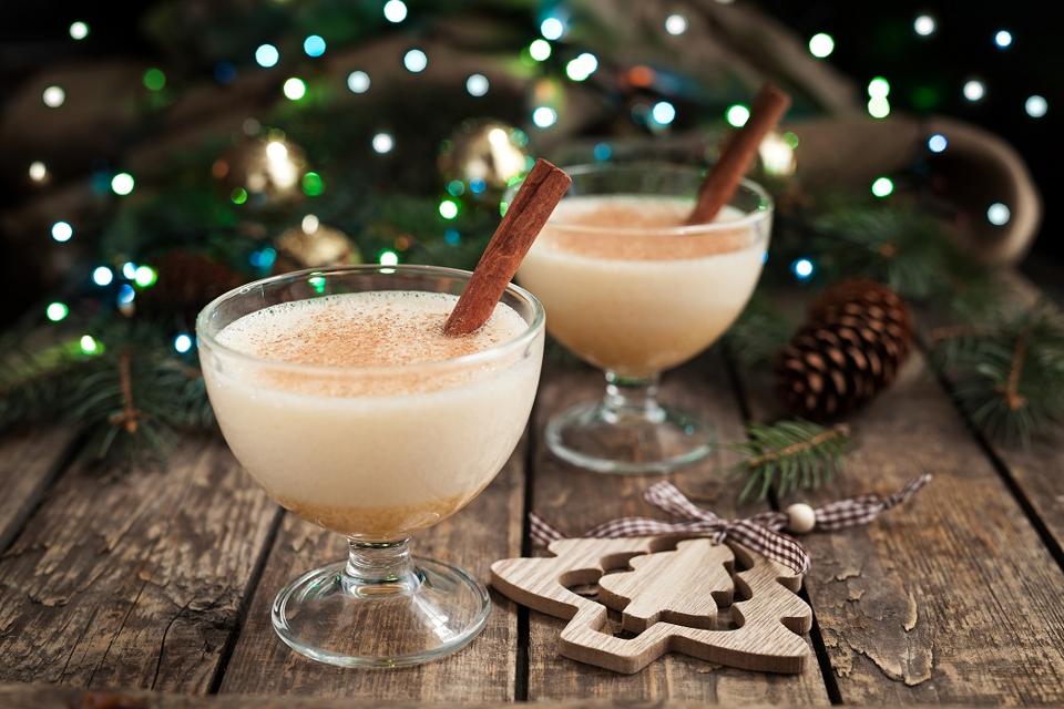 Eggnog traditional xmas homemade winter egg, milk, rum, vanilla alcohol