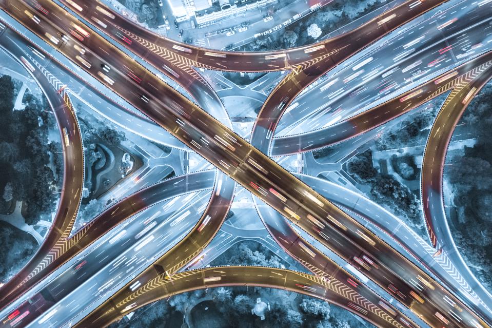Aerial View of Shanghai Highway at Night