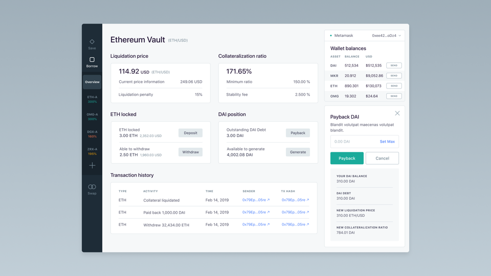Borrowing on MakerDAO's Oasis platform.