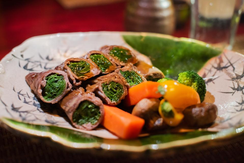 Nippon: Beef negimayaki, a dish specially created for Malcolm Forbes