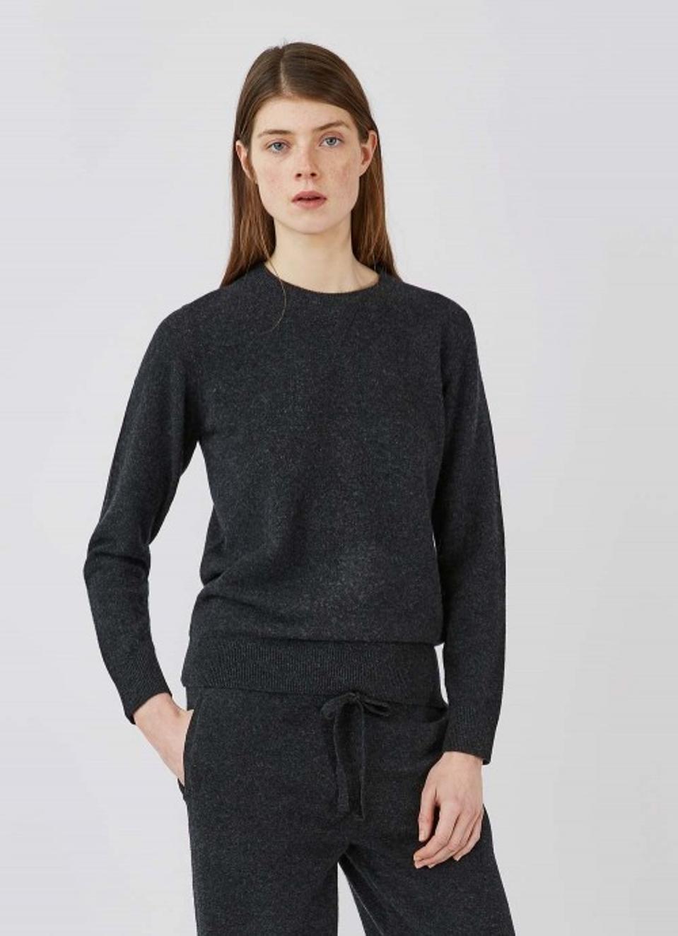 Lambswool Sweatshirt In Charcoal Melange by Sunspel