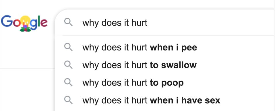 Autocomplete shows what patients are most worried about.