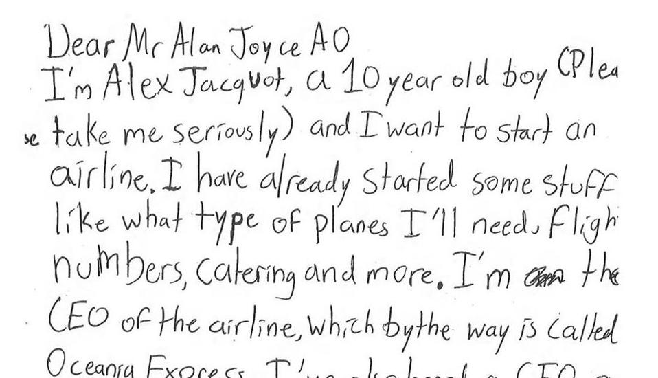Excerpt from a child's letter to the CEO of Qantas.