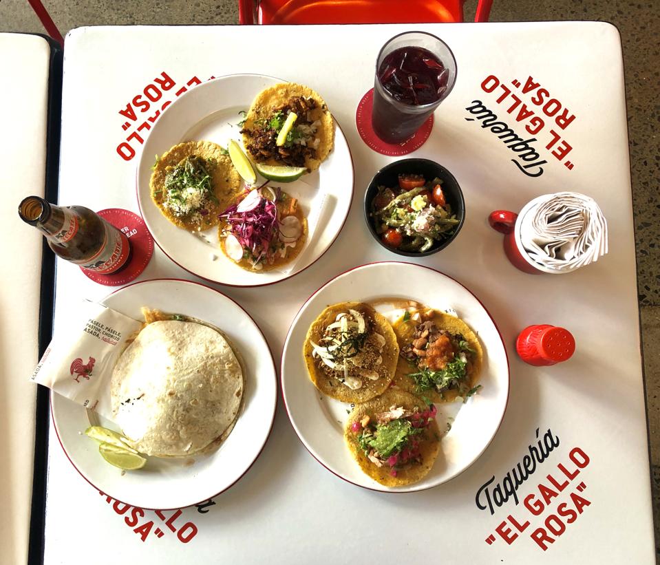 Tacos, Nopal Salad and Sincronizada at Taqueria El Gallo Rosa in Kailua, Hawaii