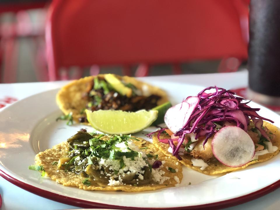 Pastor, Baja Fish and Veggie Tacos at Taqueria Gallo Rosa in Kailua, Hawaii