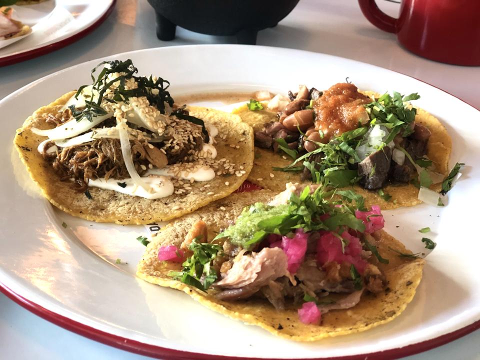 Mole, Carne Asada and Carnitas Tacos at Taqueria Gallo Rosa in Kailua, Hawaii