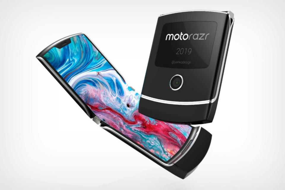 Official product renders of the Motorola Razr foldable phone.