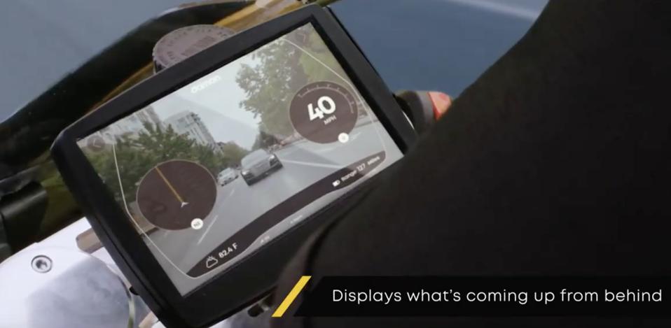 A rear-view ″mirror″ on-screen on the Damon Hypercycle
