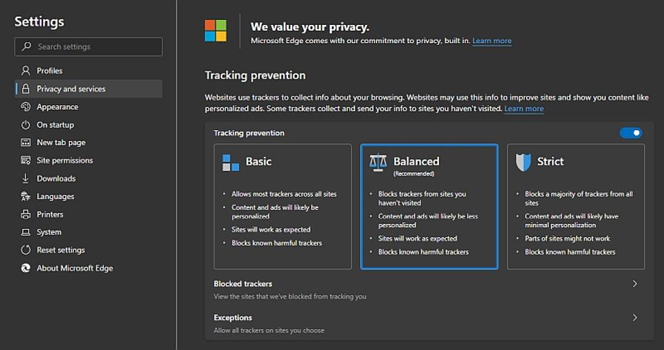 The Edge privacy dashboard
