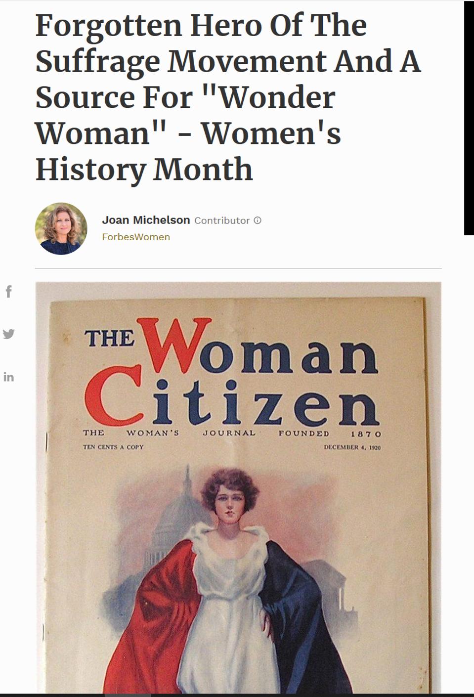 Joan's Forbes blog on women's vote centennial JOAN MICHELSON