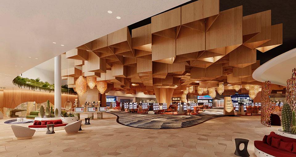 Rendering of the lobby of the new Virgin Hotel Las Vegas, opening this year.