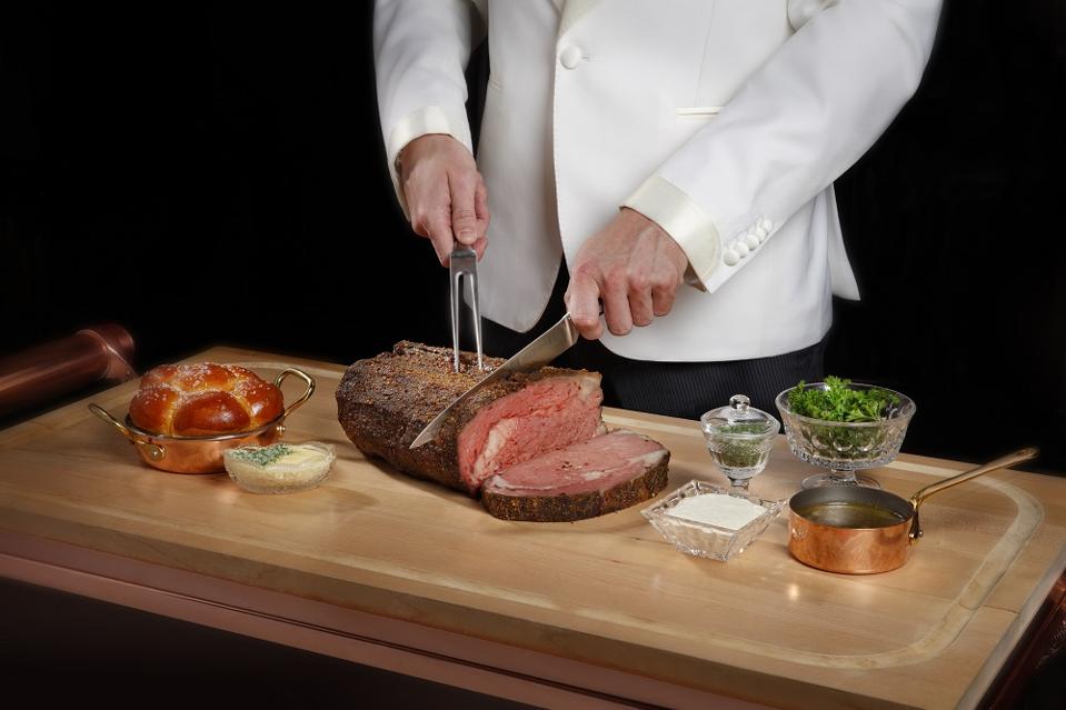 Carving prime rib table-side at the new Mayfair Supper Club in the Bellagio