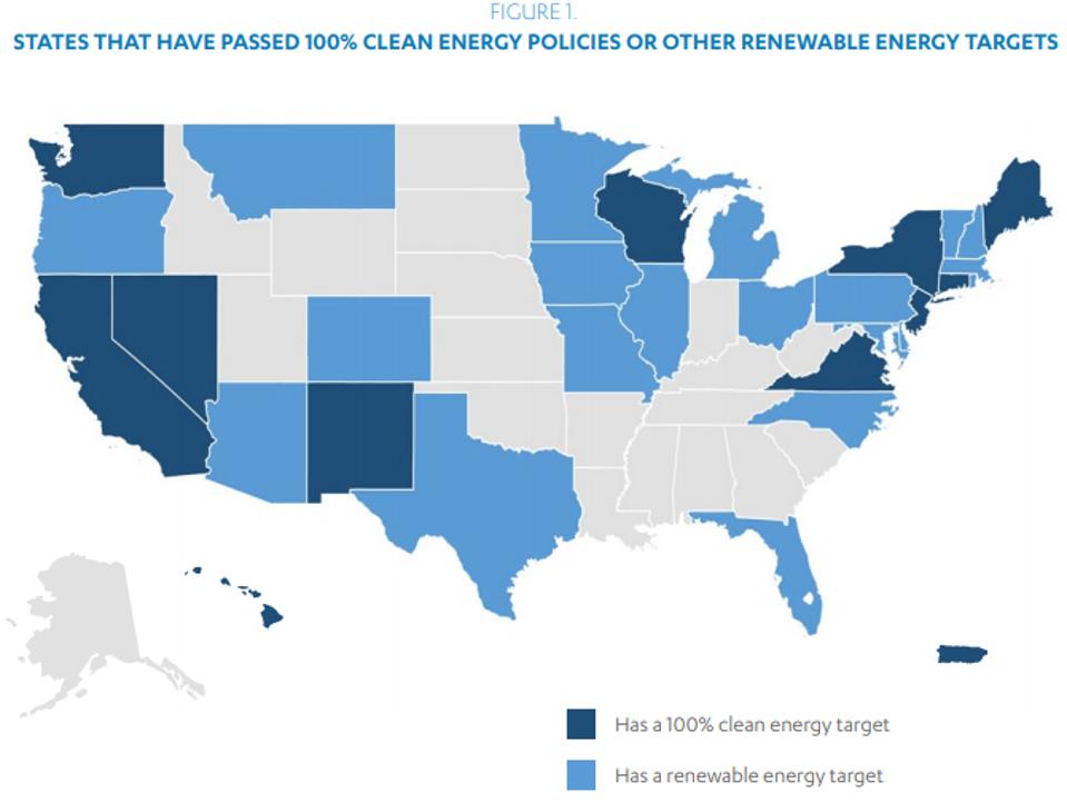 100% clean energy policies or renewable energy targets