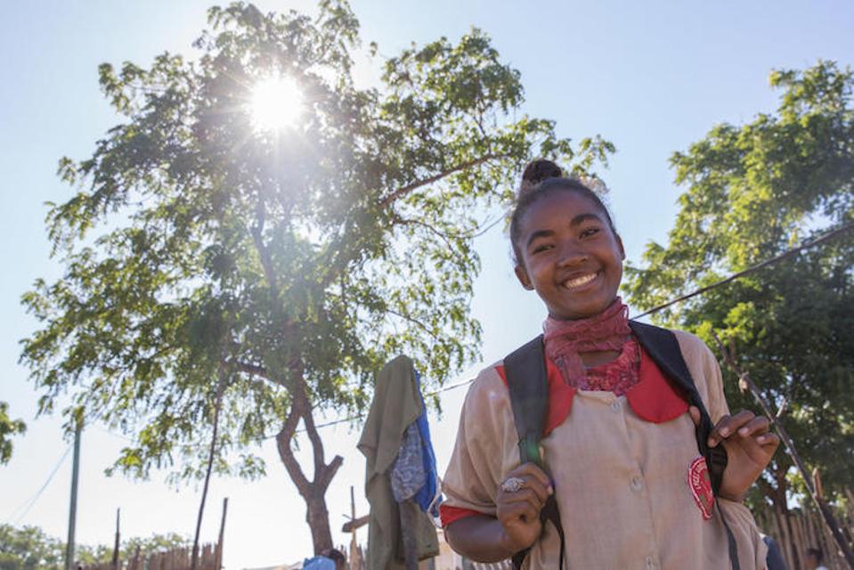 Olivia, 16, was forced to drop out of school after giving birth to her son, Safidy, at age 15 in Amboasary, Anosy region, Madagascar. She has resumed her education thanks to a life skills program implemented by UNICEF and partners.