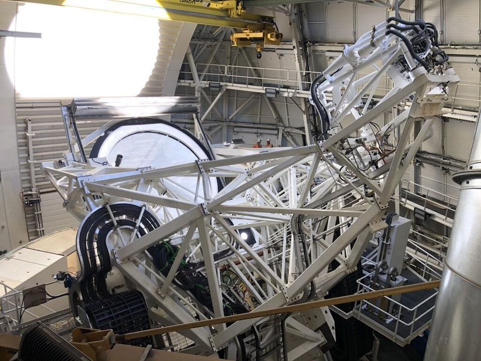 Sunlight, streams through the open telescope dome at the Daniel K. Inouye Solar Telescope.