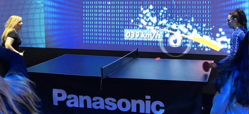 Martine Paris testing Panasonic's motion tracking ping pong