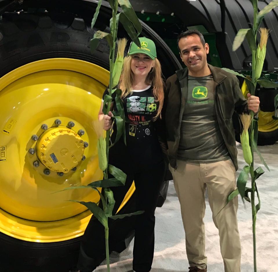 With Julian Sanchez on John Deere's farm at CES 2020 complete with weed stomping DDR game