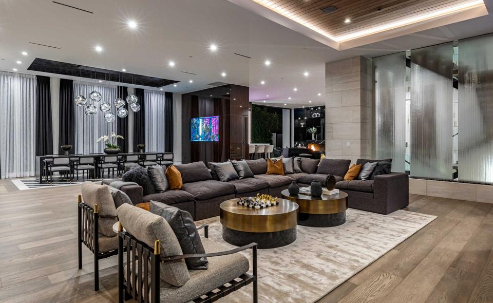 Family room waterfall wall