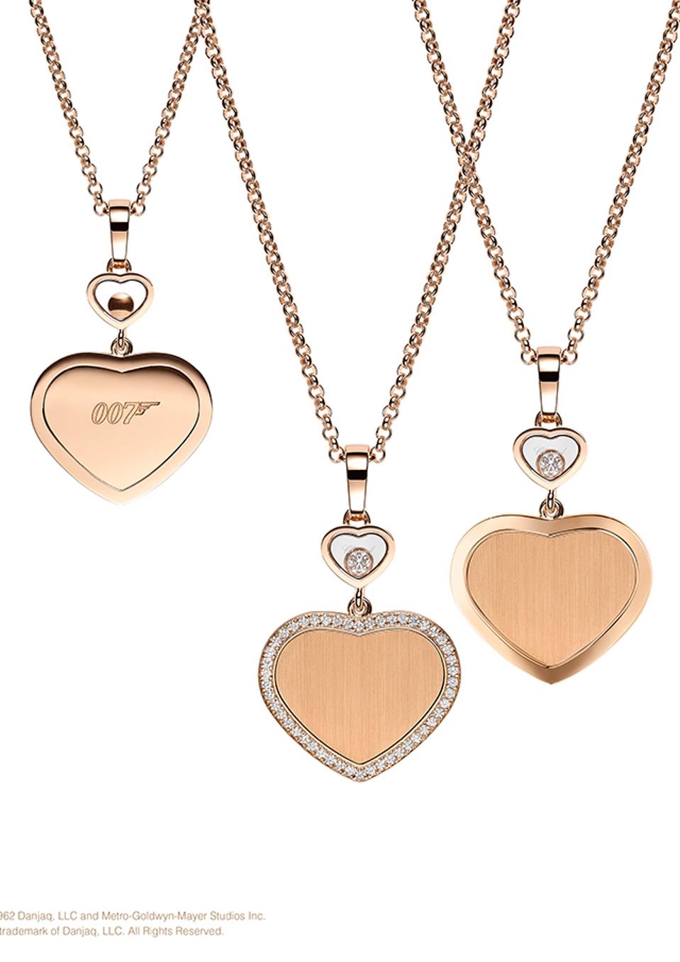 Pendants from the Chopard Happy Hearts – Golden Hearts collection, as a sponsor of the Bond film No Time to Die.