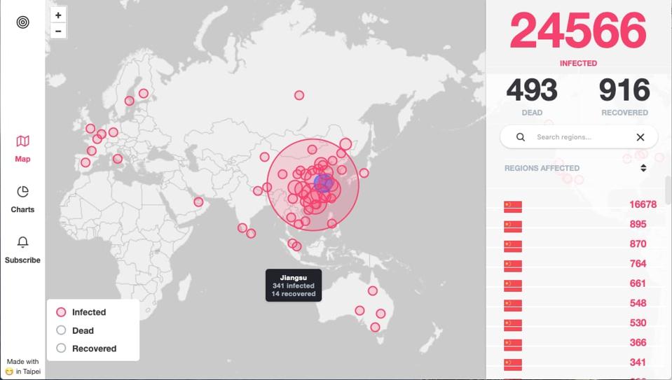 A new Coronavirus tracker app, with data on infections, deaths, and survival