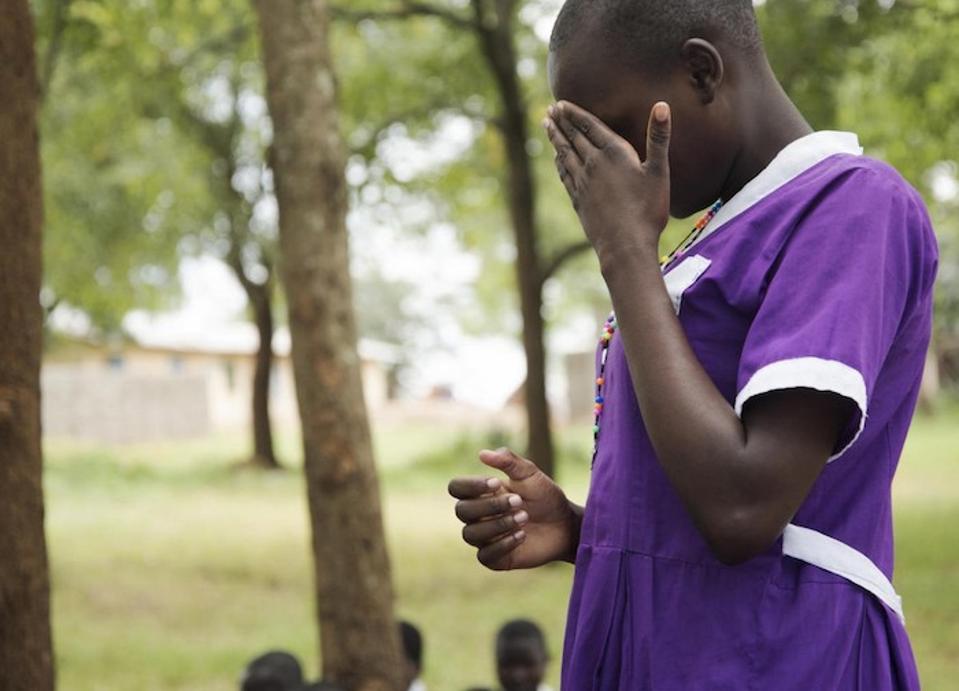 At Kalas Girls Primary School in Uganda's Amudat district in 2018, a student breaks down as she describes running away from home to avoid being subjected to female genital mutilation.