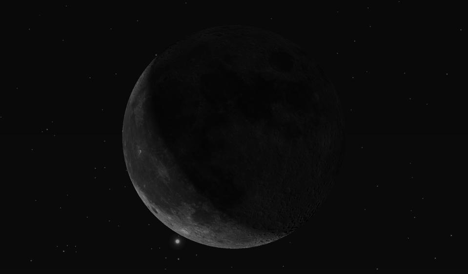 Get ready for Mars to vanish behind the crescent moon.