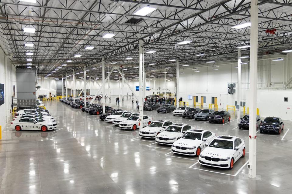 The garage of Aptiv's Las Vegas Technical Center can hold up to 130 vehicles