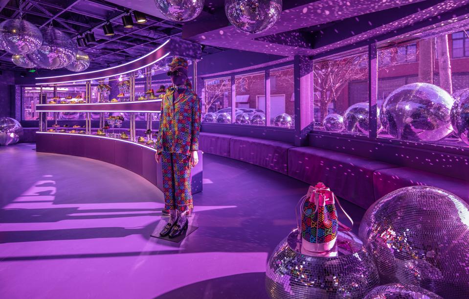 Located in a shuttered bank, the Gucci Pin pop-up is designed as an immersive “dreamscape″