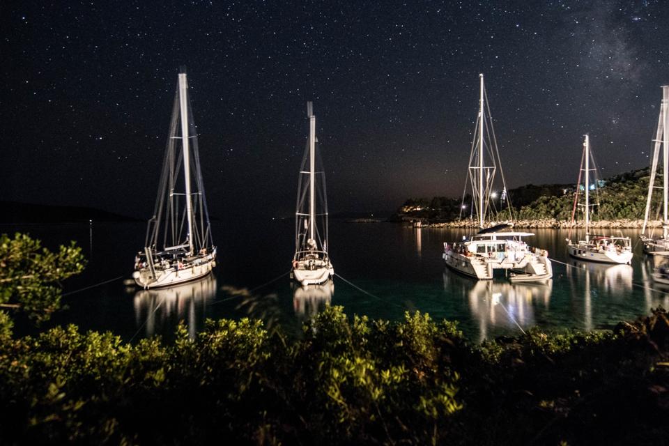 Night time near one of the Greek Islands for guests.